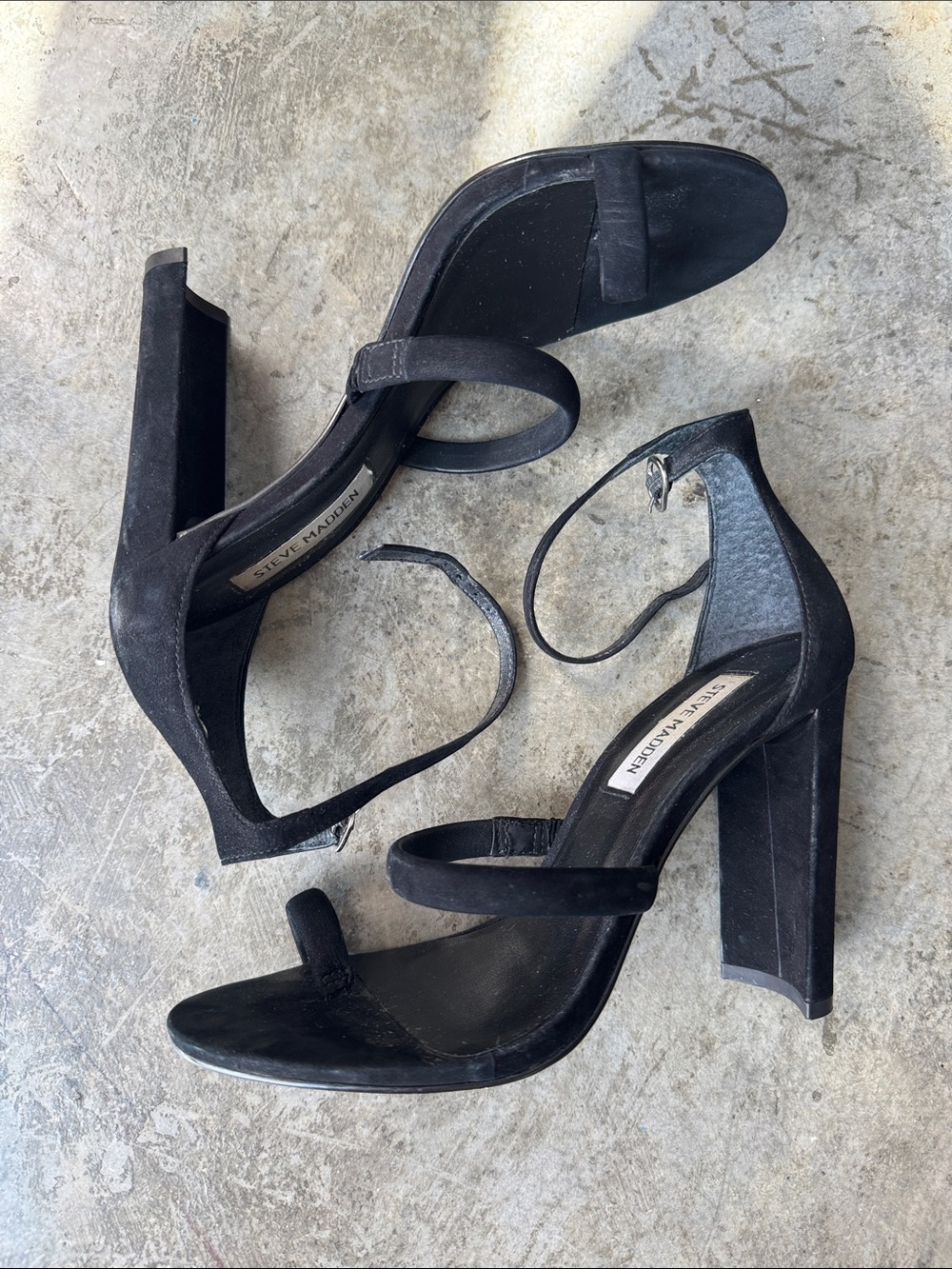 Steve Madden Black Suede Strappy Block Heel Sandals